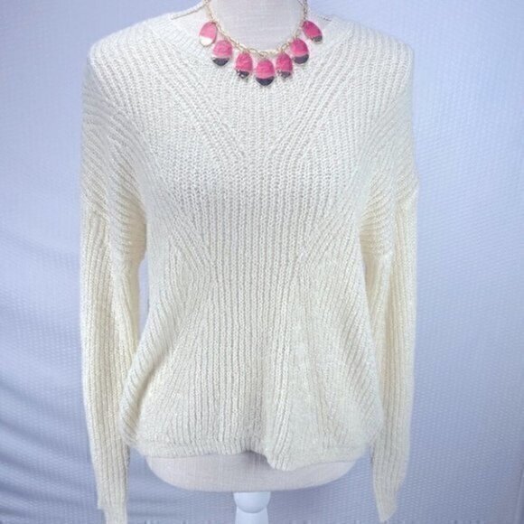 ❄️ Blu Pepper Cable Knit Split Back Crew Neck Long Sleeves Pullover Sweater Sz M - Picture 3 of 10